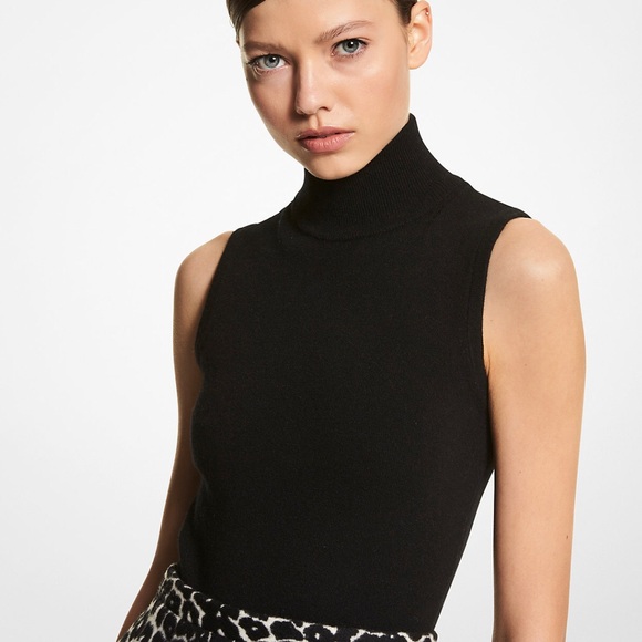 Michael Kors Mock Neck Sleeveless Black Sweater Tank Top Women’s Size M NWT - Picture 2 of 8